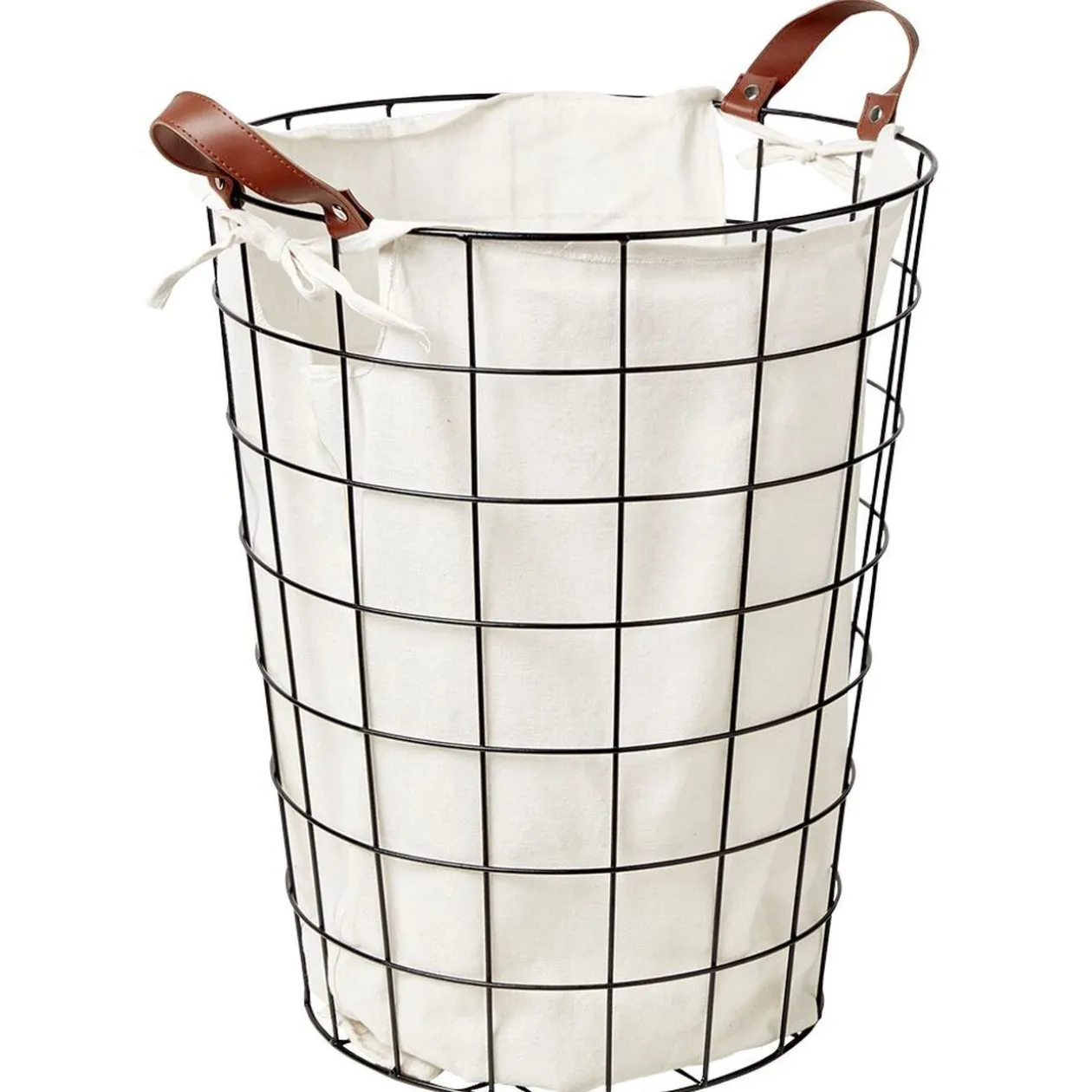 Panière à linge acier 48L avec sac en coton lavable Ø30/40xH50cm