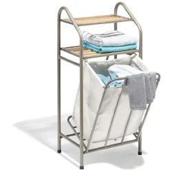 Panière à linge avec étagères bambou naturel