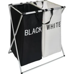 Panière à linge de tri blanc noir