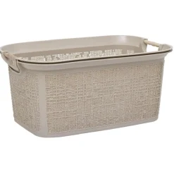 Panière à linge 30L plastique tressé blanc