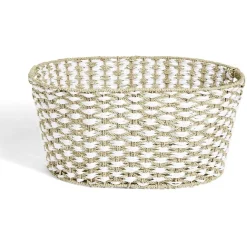 Panière à linge 41L 58xH28x43cm jonc de mer beige et blanc