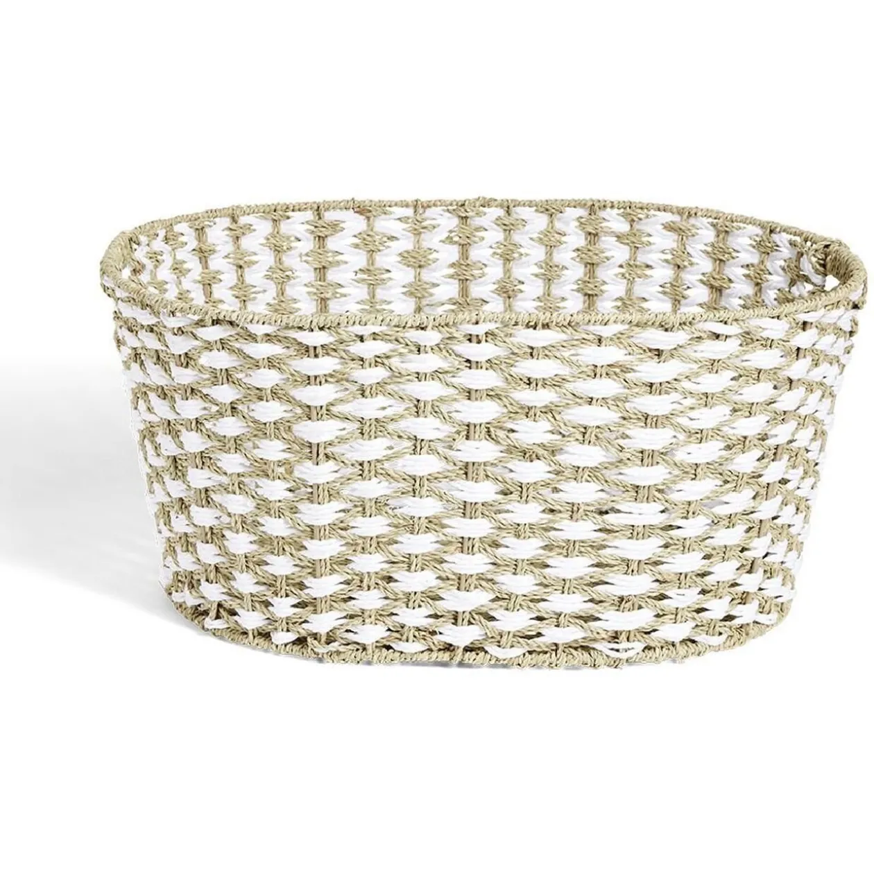 Panière à linge 41L 58xH28x43cm jonc de mer beige et blanc