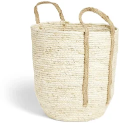 Panière à linge ronde 43L Ø36xH40cm en fibre de maïs beige