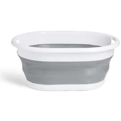 Panière à linge rétractable 54x23x39cm plastique blanc et gris