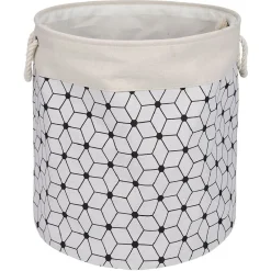 Panière à linge souple 72L motifs géométriques polyester beige