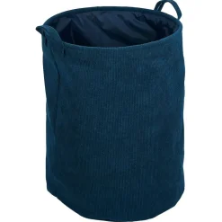Panière à linge souple 56L polyester effet velours côtelé bleu