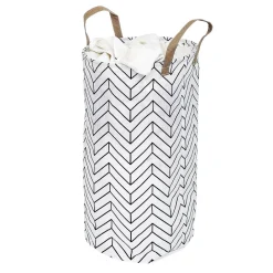 Panière à linge souple motif géométrique blanc et noir Ø35xH60cm 60L