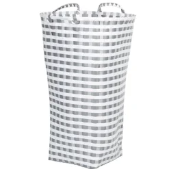 Panière à linge tressée gris et blanc