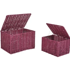 Panière avec couvercle aubergine x2