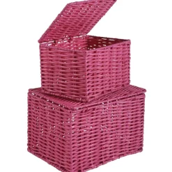 Panière avec couvercle rose x2