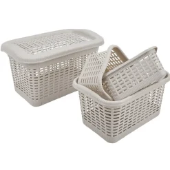 Panière avec couvercle taupe x4