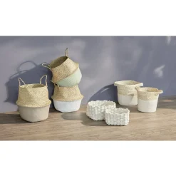 Panière bicolore tissée L