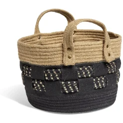 Panière bi-matière noire et naturelle Ø 30 cm