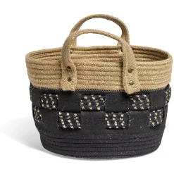 Panière bi-matière noire et naturelle Ø 26 cm