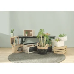 Panière bi-matière noire et naturelle Ø 30 cm