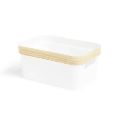 Panière blanche avec rebord imitation bois 26x17,2xH12cm