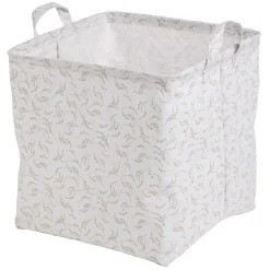 Panière Box Cube coton imprimé 31x31x31cm blanc et beige