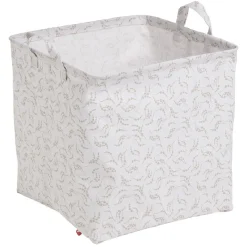 Panière Box Cube coton imprimé 31x31x31cm blanc et beige