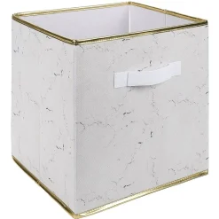Panière Box Cube effet marbre 31x29x31cm blanc et doré