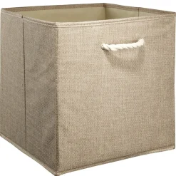 Panière Box Cube tissé beige avec anse en corde