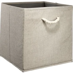 Panière Box Cube tissé beige avec anse en corde