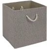 Panière Box Cube tissé gris avec anse en corde
