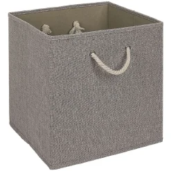 Panière Box Cube tissé gris avec anse en corde