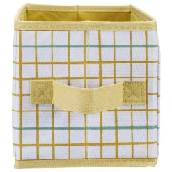 Panière Box Cube 15x29x15cm imprimé carreau jaune et vert