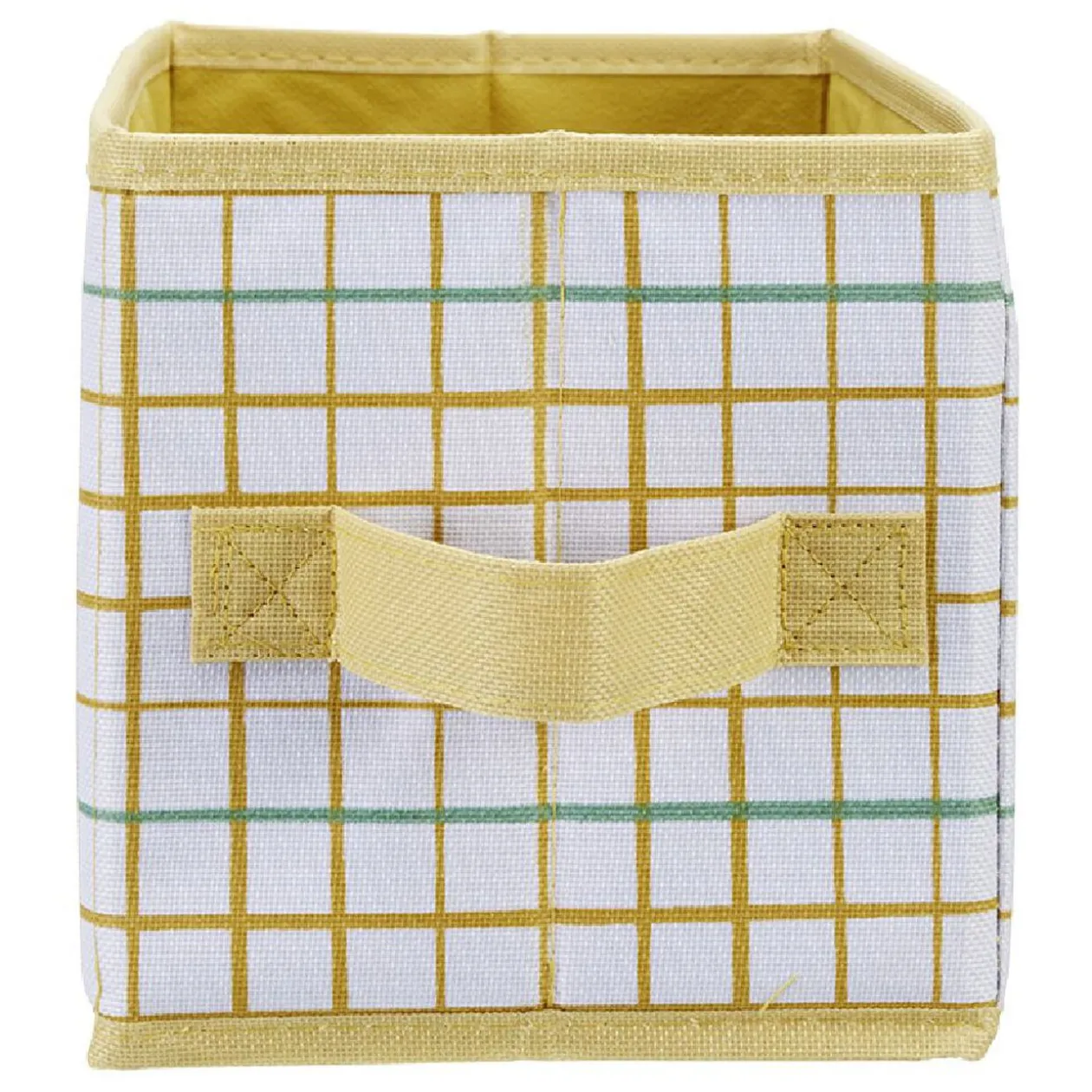 Panière Box Cube 15x29x15cm imprimé carreau jaune et vert