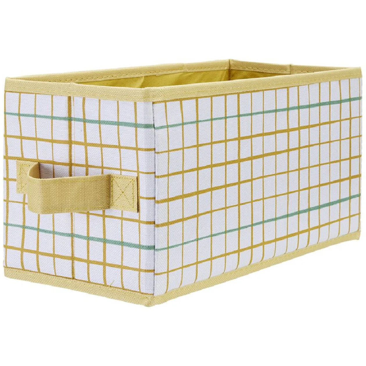 Panière Box Cube 15x29x15cm imprimé carreau jaune et vert