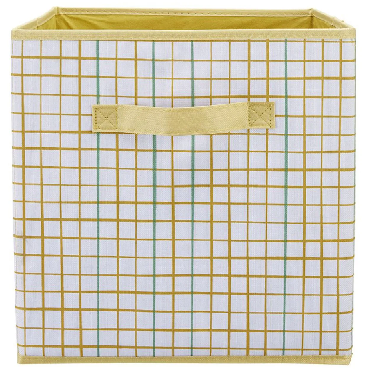 Panière Box Cube 31x29x31cm imprimé carreau jaune et vert