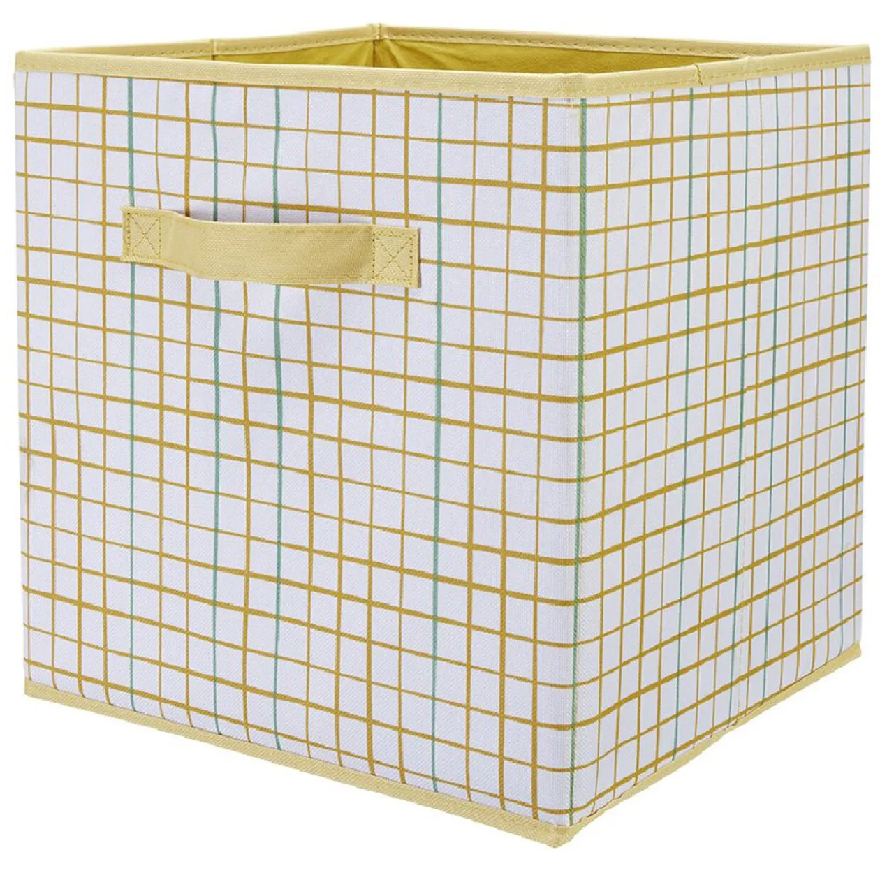 Panière Box Cube 31x29x31cm imprimé carreau jaune et vert