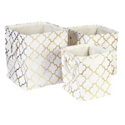 Panière coton couleur crème motifs dorés x3