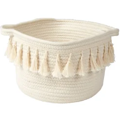 Panière déco pompons blanc naturel