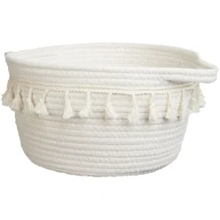 Panière déco pompons coton blanc