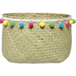 Panière décor pompons multicolores Ø24xH24 cm