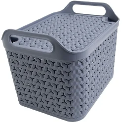 Panière de rangement avec couvercle 24L plastique gris