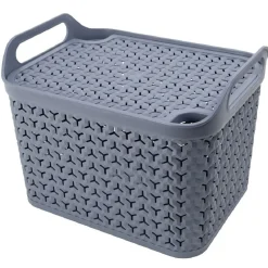Panière de rangement avec couvercle 24L plastique gris