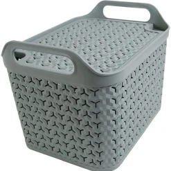 Panière de rangement avec couvercle 24L plastique vert