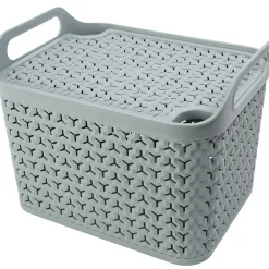 Panière de rangement avec couvercle 24L plastique vert