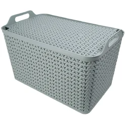 Panière de rangement avec couvercle 42L plastique vert