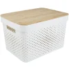 Panière de rangement blanche avec couvercle en bambou
