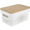 Panière de rangement blanche avec couvercle en bambou petit modèle