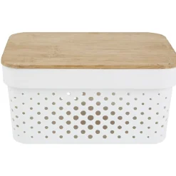 Panière de rangement blanche avec couvercle en bambou petit modèle