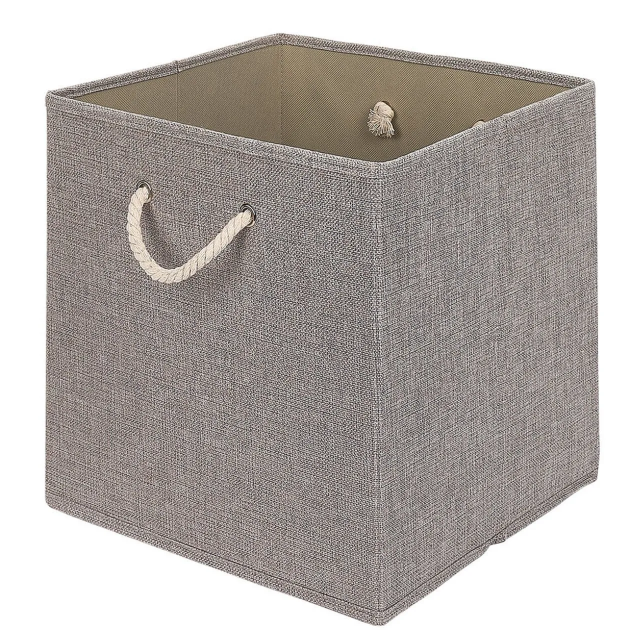 Panière de rangement Box Cube décor lin avec anses