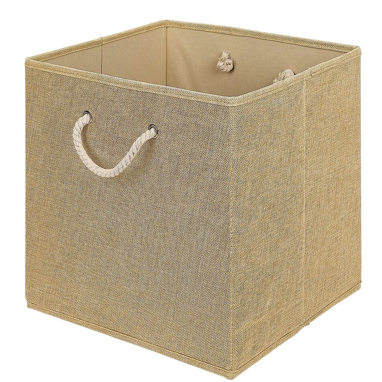 Panière de rangement Box Cube décor lin avec anses
