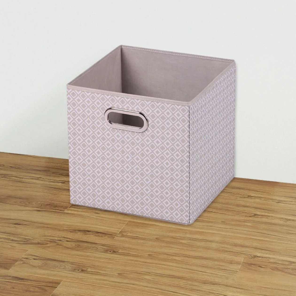 Panière de rangement carrée motif triangle beige et blanc