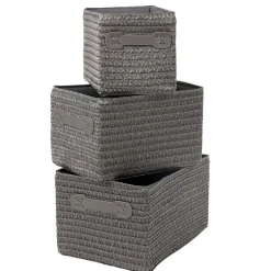 Panière de rangement grise effet tressé x3