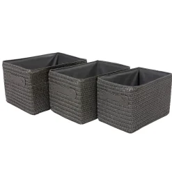 Panière de rangement grise effet tressé x3