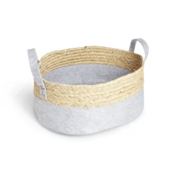 Panière de rangement jacinthe d'eau et feutrine gris clair 37x27xH15cm